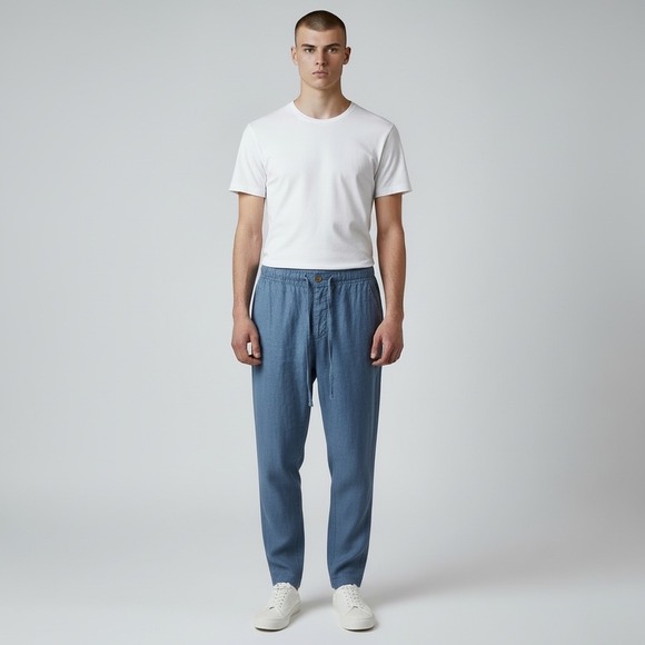 Luca Faloni Lipari Pants Mens 36x30 Blue Linen Drawstring Trousers Made Italy